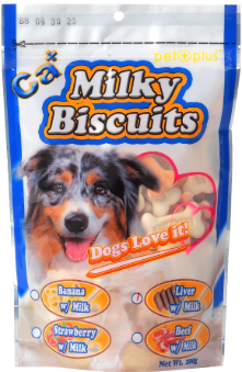 PET PLUS CALCIUM MILKY BISCUIT LIVER AND MILK (30packs/box) (200g/papck)