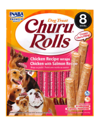 INABA Churu Rolls Dog Chicken Recipe Wraps Chicken with Salmon Recipe 12g x 8 sticks