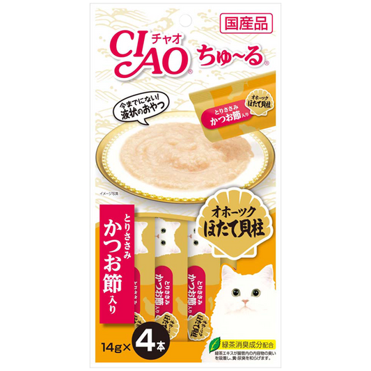 CIAO Churu Chicken Fillet with Scallop & Sliced Bonito 14g x 4 sticks