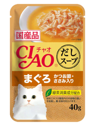 CIAO Pouch Soup Fillet Chicken Fillet & Maguro Topping Dried Bonito 40g