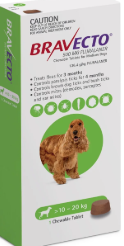 BRAVECTO CHEWABLE 10-20kg. GREEN (3 chew/box)