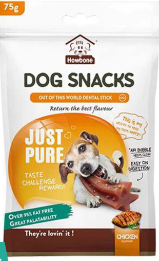 HOWBONE JUST PURE - CHICKEN FLAVOURED DENTAL STICKS (75g)