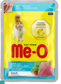 Me-O Pouch Cat Food TUNA with CHICKEN in Jelly (1x 4x12's) (80g/pouch)