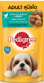 Pedigree pouch CHICKEN & LIVER in Gravy (1x10x12's) ADULT (130gs/pouch)